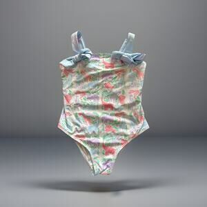 The Beaufort Bonnet Company Girls Pastel Animals Bows One Piece Swimsuit 4T